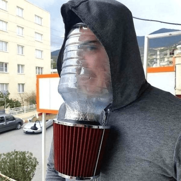 Foolish man wearing a mask.