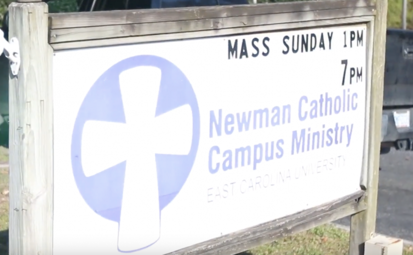 ECU Newman Center sign.