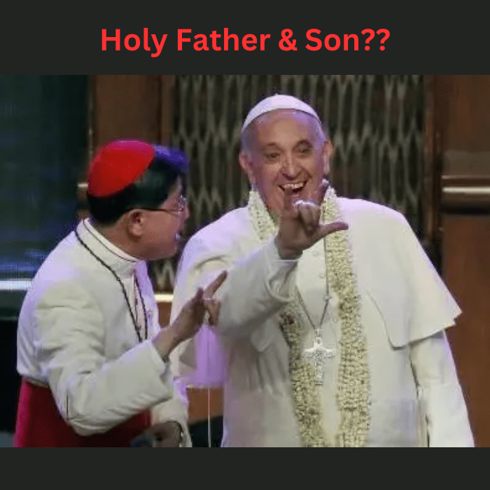 Bergoglio showing Tagle a gesture.