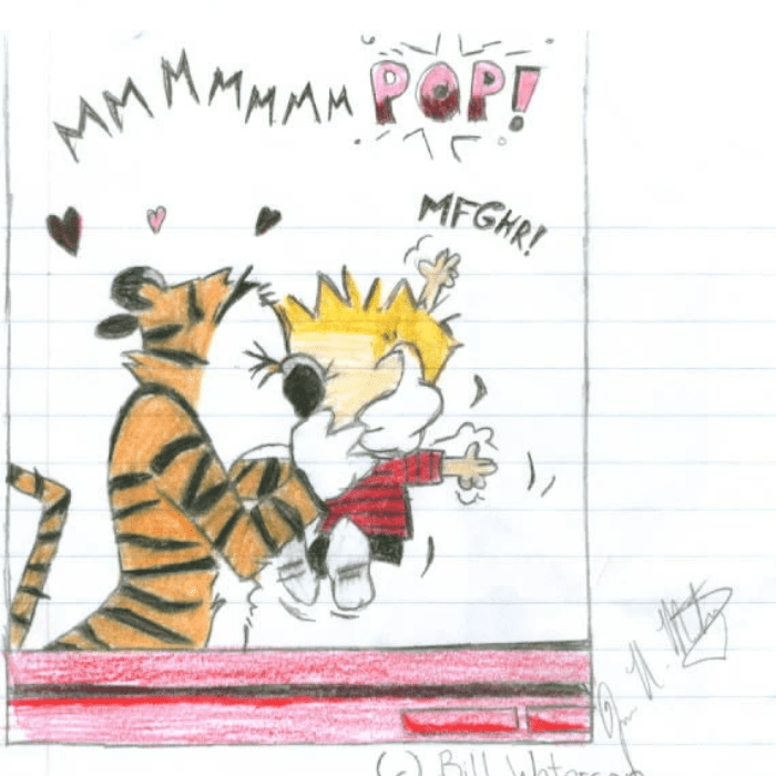 Calvin and Hobbes kiss.