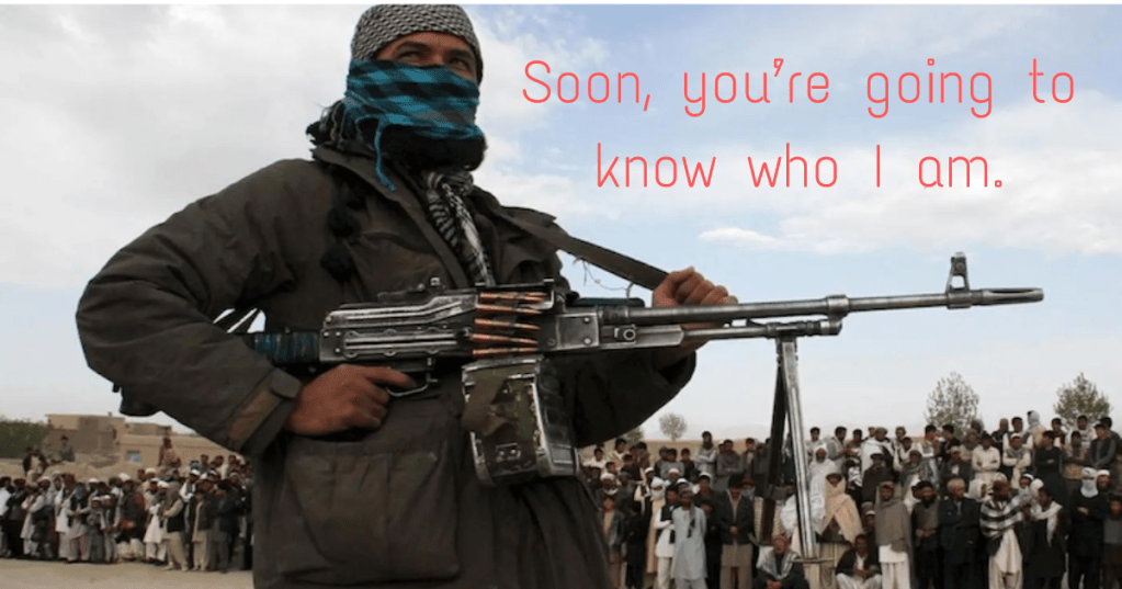 Crazy terrorist with rifle.